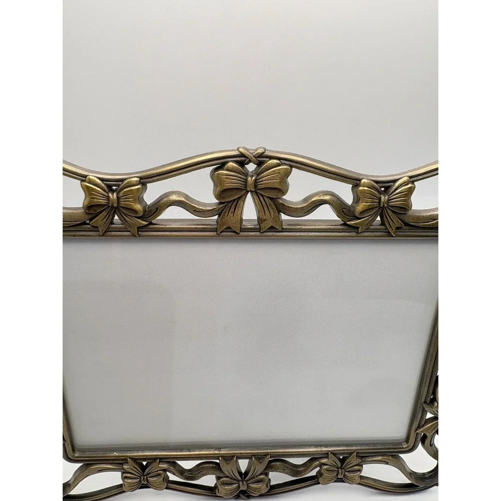 Vintage Antique Brass Ribbon & Bow Openwork Picture Frame 5x7 Coquette Romantic